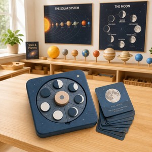 Disque d'apprentissage des phases lunaires en bois Montessori personnalisé, jeu d'astronomie sur le cycle lunaire pour enfants avec cartes éducatives sur l'espace - Product Image 3