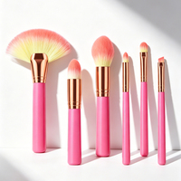 Kit de pinceaux de maquillage professionnels, 6 pièces/ensemble avec sac, poils en nylon, manche en bois, virole en aluminium, pochette de voyage cosmétique