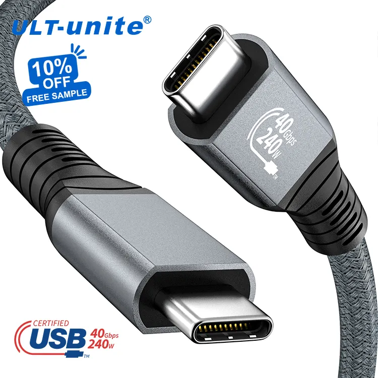 ULT-unite 0.2m 1m 2m 240W charge rapide Compatibilité PD3.0 100W Thuderbolt 3 4 Câble usb4.0 40gbps type-c à type-c câble