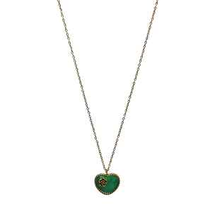Fashion Pendant Necklace <b>Heart</b> <b>Shape</b> Green Enamel Gold Plated Chain 316L Stainless Steel Sustainable Resistant - Product Image 2