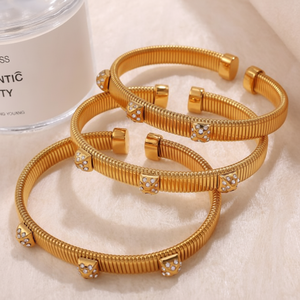 Pulsera con cuentas de moda europea americana con diamante circón titanio acero individualidad accesorios conjunto transfronterizo - Product Image 1