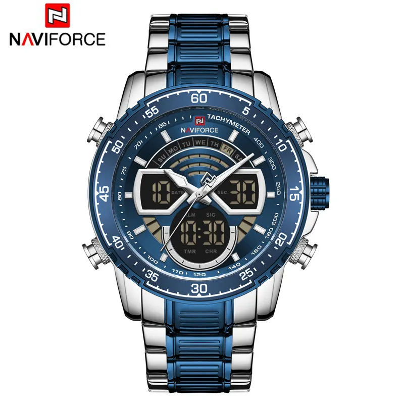 NAVIFORCE NF9189 New Arrival Men Quartz Movement Watch Digital Men Alloy Steel Complete Calendar Watches Factory Watches Sports