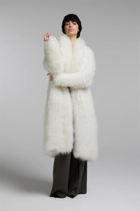 Lussuoso Cappotto Lungo da Donna in Pelliccia di Pecora Persiana, Antivento, Lunghezza a Terra, <span class=keywords><strong>Bianco</strong></span>, Senza Collo, in <span class=keywords><strong>Visone</strong></span> - Product Image 3