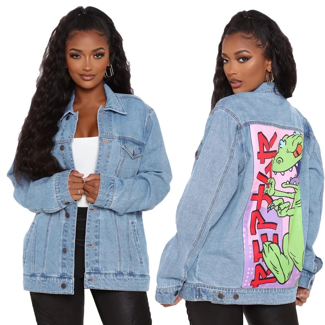 2020 European and American trend printing hot sale sexy fashionable women's denim jacket