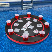 Table ronde de tapis de Mahjong flottant noir rouge personnalisé avec 8 trous de boisson pour piscine famille Mahjong Poker activité de divertissement