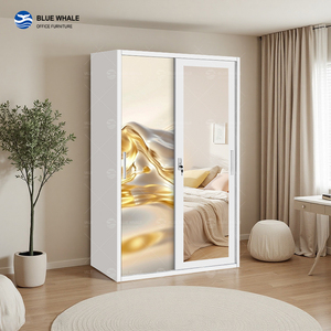 Armario <span class=keywords><strong>de</strong></span> Acero Corredizo <span class=keywords><strong>de</strong></span> 2 Puertas <span class=keywords><strong>de</strong></span> Gran Capacidad H1850mm con Espejo con Patrón Impreso para Dormitorio, Certificado CE e ISO - Product Image 5