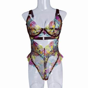 Pakaian dalam wanita, Lingerie renda seksi bordir bunga, Set dua potong - Product Image 3