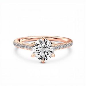 Anillo de Diamante Redondo Premium Cultivado en Laboratorio de 1.00 Quilates en Plata de Ley 925, Titanio, Oro de 10K, 14K, 18K Diseñado para Compromiso y Boda - Product Image 1