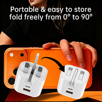 Chargeur rapide GaN 40W Aspor avec prise UK, alimentation adaptative AVS, distribution intelligente de l'énergie, double port USB-C PD Type-C A872