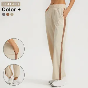 New Sunscreen Cool Feeling Wide Leg Pants Color Collision Stitching Fitness Calças Desenhar Corda Foot Mouth Yoga Leggings Para As Mulheres