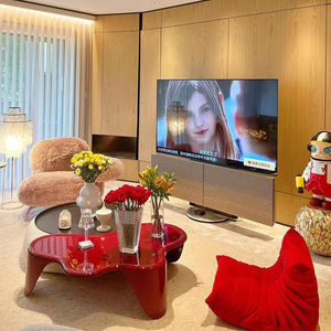 โต๊ะกาแฟทรงโค้งสไตล์วินเทจโมเดิร์นสีแดง โต๊ะน้ำชาทรงกลม โต๊ะข้างโซฟา ทำจากไฟเบอร์กลาส เหมาะสำหรับห้องนั่งเล่น ใช้ได้ทั้งภายในและภายนอกอาคาร - Product Image 2