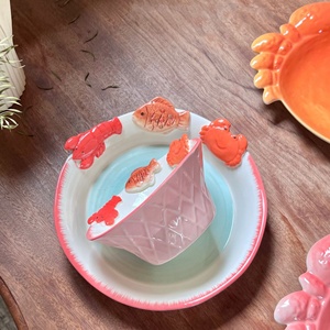 Lelyi Ins creativo lindo cangrejo hecho a mano, pescado camarón en relieve cuencos y platos de cerámica de alto valor creativo pequeño fresco vajilla - Product Image 3