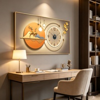 Horloge Murale Décorative Moderne de Luxe avec Cadre, Tableau sur Toile Paysage, Horloge Murale pour Salon