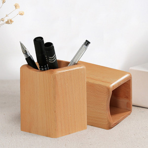 Portalápices de madera cuadrado de haya, minimalista, para almacenamiento de artículos de papelería en la oficina. - Product Image 1