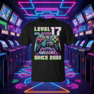 Maglietta per giocatori di livello 17, fantastica maglietta per la festa di compleanno dal 2008 - Product Image 3