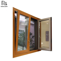 Ventanas abatibles de madera revestidas de aluminio Ventanas de inclinación y giro Impacto de huracán Ventanas de madera de aluminio a prueba de calor doble templado