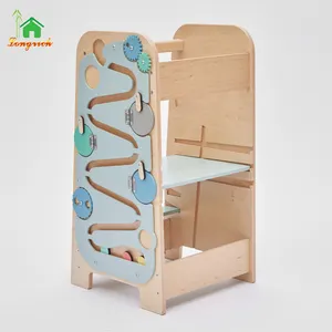 Montessori-Lernturm für Kinder Kleinkind Holz-Kunststoff-Klappstuhl mit Anti-Rutsch-Sicherheitsnetz