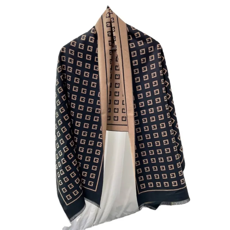 Écharpe en laine double face pour femmes châle pashmina cachemire chaud d'hiver de marque vente en gros