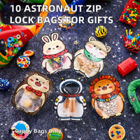Lot de 10 sacs en plastique jetables à fermeture éclair, qualité alimentaire, motif astronaute, pour biscuits, bonbons, bijoux, boucles d'oreilles, emballage pour anniversaire d'enfant ou usage commercial