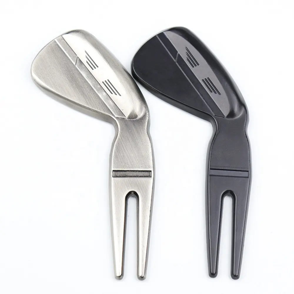 Custom Logo Engraving Wedge Shape Design Zinc Alloy Customized Golf Pitch Mark Repairer Fork Golf Divot Tool