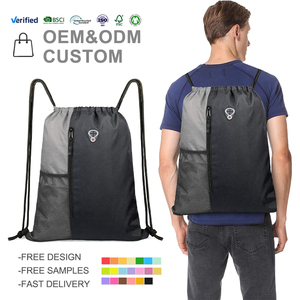 Hot Selling Durable Waterproof Draw <strong>String</strong> Backpack Polyester Drawstring <strong>Bag</strong> <strong>With</strong> <strong>Zipper</strong> Pocket - Product Image 1