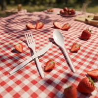 Ensemble de couverts CPLA robustes, sans BPA, compostables, jetables, fourchette, cuillère, couteau pour le camping