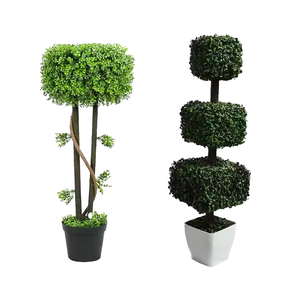 Plante verte artificielle en pot plastique de buis bonsaï utilisé pour la décoration intérieure et extérieure - Product Image 6