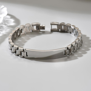 Stainless Steel Link Bracelet Adjustable Chain <b>Bangle</b> Silver Tone Custom <b>Engraving</b> Jewelry for Men Gift - Product Image 1