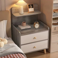Table de chevet artificielle avec étagère de rangement supérieure, armoire de chevet à deux tiroirs, petite table d'appoint à pieds en bois pour chambre à coucher