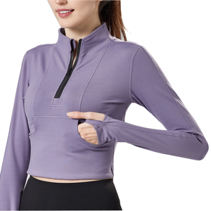 Femmes Fitness Active Clothing Zipper Yoga Crop Top Long Sport Jacket - Product Image 2