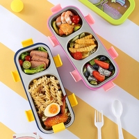 Lebensmittelechter Edelstahl 2- oder 3-Fach Unterteilte Niedliche Cartoon-Muster Lunchbox mit Besteck-Verschlüssen Spülmaschinen- & Mikrowellenfest