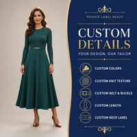 Robe pull côtelée unie personnalisée pour femme, taille haute, mi-longue, manches longues, avec ceinture, pour le bureau, vente en gros OEM ODM