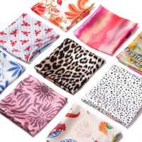Foulard carré effet soie, imprimé floral bleu, en satin, pour cheveux et cou, pour femme