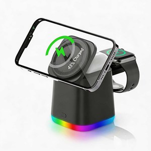 แท่นชาร์จไร้สายแบบพับได้ INPUTECH 15W 3 in 1 พร้อมไฟ RGB ได้รับการรับรอง KC แท่นชาร์จเร็ว - Product Image 1