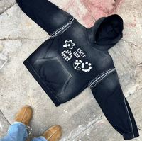 Gravvi OEM ODM Private Label Winter 450GSM French Terry Sleeve Zipper Applique Oversized Vintage Washed Pullover Hoodie Custom