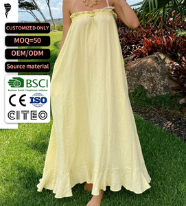 Elegante Vestido Maxi Amarillo sin Tirantes, Holgado, Estilo Boho, Casual de Verano, con Dobladillo con Volantes, Tejido Transpirable, Vestido de Playa - Product Image 1