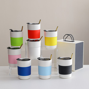 New Design Insulated to Go <b>Ceramic</b> Tumbler <b>Cups</b> Porcelain Coffee Travel Mug with Lid - Product Image 1