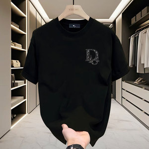 Camiseta de algodón de lujo para hombre, estilo coreano, informal, combina con todo, de manga corta, 220g, ajuste holgado, patrón de letras de algodón 100% - Product Image 1