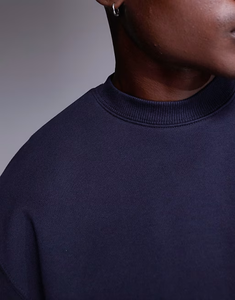 Sweat à capuche personnalisé poids lourd 100% coton hommes sweats à capuche surdimensionnés confort polaire col rond <span class=keywords><strong>pull</strong></span> en <span class=keywords><strong>bleu</strong></span> <span class=keywords><strong>marine</strong></span> - Product Image 3