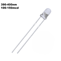 LED UV violette 3 mm 390-400 nm à pignon court, lentille ronde transparente, 30 100-150 mcd, trou traversant, 3,0-3,4 V, 80 mW