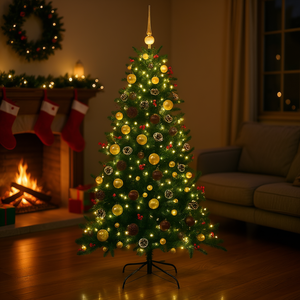 Árbol de Navidad Artificial Verde de 70.87 Pulgadas con 300 Luces LED Blancas Cálidas, Árbol de Plástico Iluminado para Decoración Navideña - Product Image 2