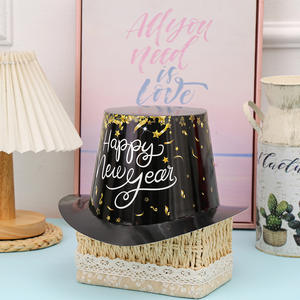 Sombrero de Copa Alto con Estampado Dorado y Negro para Fiesta de <span class=keywords><strong>Nochevieja</strong></span>, Moderno y de Ala Ancha - Product Image 5
