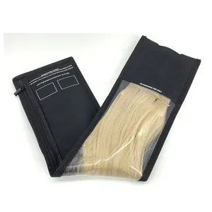 Paquete de tela oxford de pvc transparente personalizado, extensión de cabello, embalaje, bolsa de peluca con cremallera