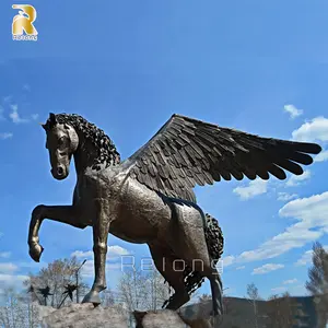 Buitendecoratie Levensgrote Bronzen Vliegend Paard Met Vleugels Standbeeld Metalen Pegasus Sculptuur