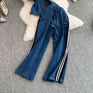 Summer Casual Sport One Set for <b>Women</b> Eco-Friendly Anti-Wrinkle Breathable Slim Sweat Suits Color Blocking V-neck Full-Length - Product Image 3