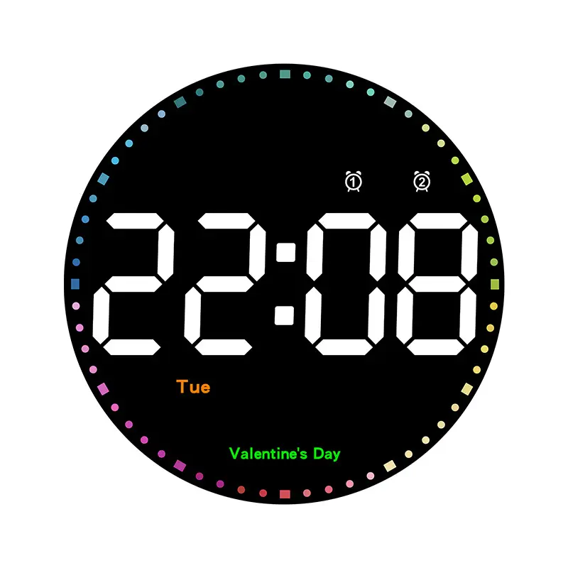 Colorful 10 Inch Calendar Big Digital Wall Clocks Home Decor Modern Alarm Clock LED Large Display Wall Clock
