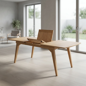 Table à manger scandinave en bois rectangulaire convertible, design moderne, mobilier de maison, 4 places - Product Image 1