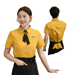 Mới Đến Nhà Hàng Phụ Nữ Của Đồng Phục Khách Sạn Ngắn Tay Áo Sơ Mi Thiết Kế Thanh Lịch Waif Nhân Viên Quần Áo Lao động - Product Image 1