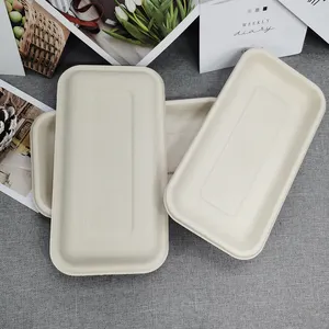 Compostable Disposable Tableware Bagasse SugarCane Trays UYT015 For Meat Salad Noodles Fast Food Packing Trays