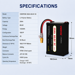 Batterie Lipo 20Ah 66.6V 3C pour drone, longue autonomie, haute capacité, pour drones agricoles, logistiques et de cartographie, compatible OEM - Product Image 2